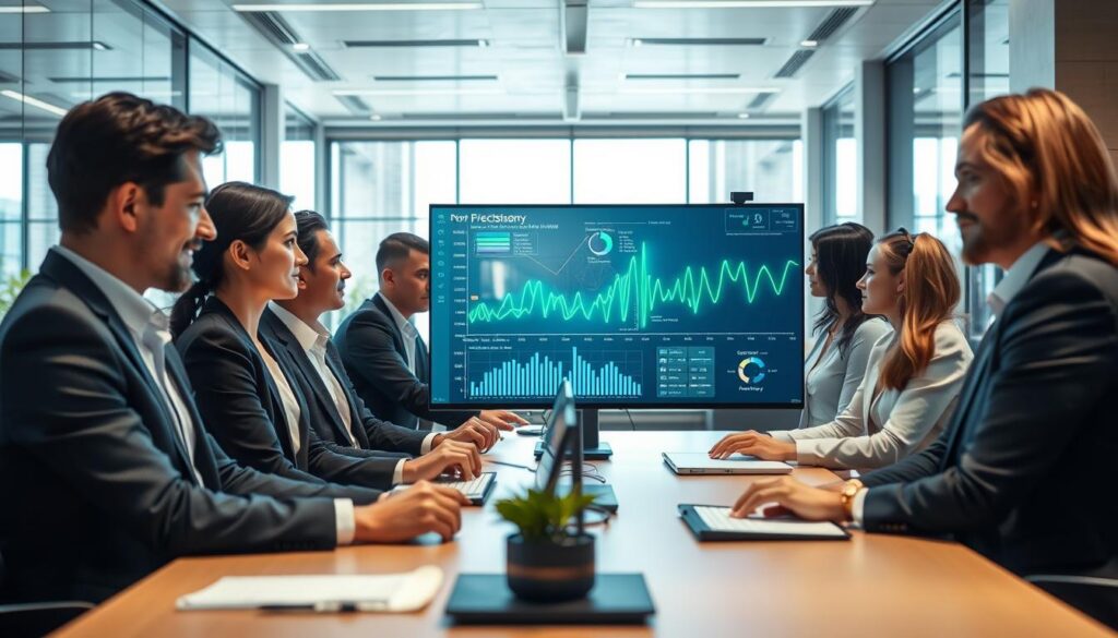 A serene yet dynamic office environment symbolizing "error reduction and process accuracy improvement." In the foreground, a diverse team of professionals in smart business attire, intently analyzing data on modern screens. The middle ground features digital graphs and flowcharts displaying precision metrics, highlighted with glowing green and blue lines representing accuracy. The background showcases a sleek, modern workspace with large windows letting in natural light, creating an atmosphere of clarity and focus. The lighting is bright and professional, casting soft shadows. Use a wide-angle perspective to capture the collaborative energy. The mood conveys optimism and efficiency, emphasizing the seamless integration of technology and teamwork. A serene yet dynamic office environment symbolizing "error reduction and process accuracy improvement." In the foreground, a diverse team of professionals in smart business attire, intently analyzing data on modern screens. The middle ground features digital graphs and flowcharts displaying precision metrics, highlighted with glowing green and blue lines representing accuracy. The background showcases a sleek, modern workspace with large windows letting in natural light, creating an atmosphere of clarity and focus. The lighting is bright and professional, casting soft shadows. Use a wide-angle perspective to capture the collaborative energy. The mood conveys optimism and efficiency, emphasizing the seamless integration of technology and teamwork.